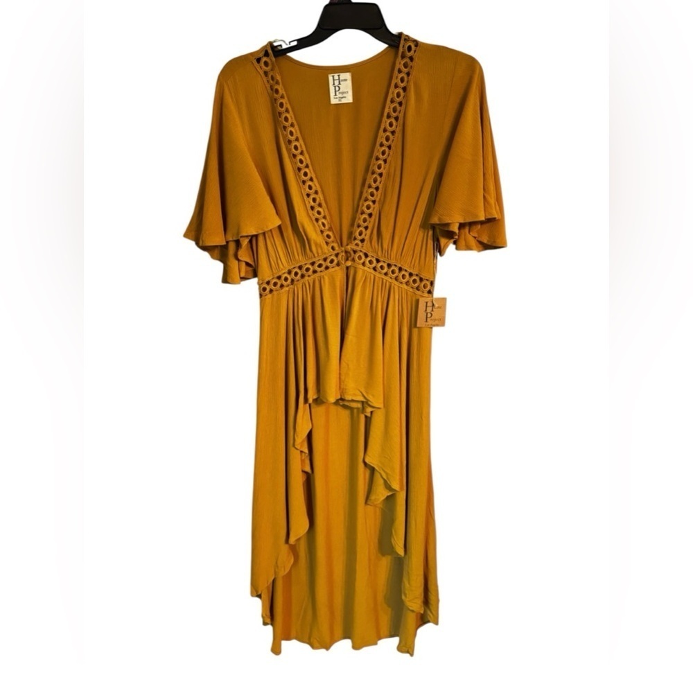NWT Haute Project Los Angeles Mustard Yellow Boho Gauzy Kimono Cover Up Sz XL